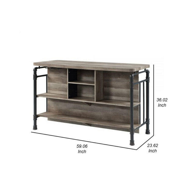 59 Inch Kitchen Island with 2 Shelves, Industrial Antique Oak Brown, Gray