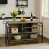 59 Inch Kitchen Island with 2 Shelves, Industrial Antique Oak Brown, Gray