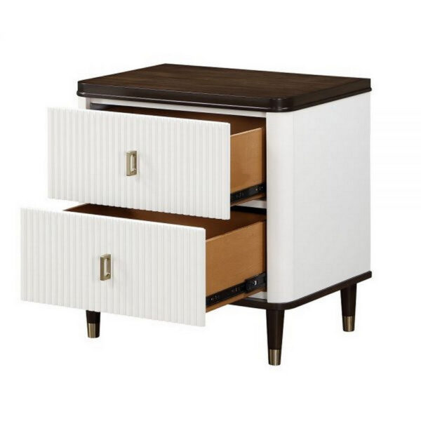 1502202669919fe8a40c0.jpeg Aren 27 Inch Nightstand, 2 Drawers, USB Charger, Solid Wood, White, Brown