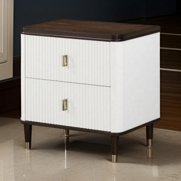 1502202669919fefaa590.jpeg Aren 27 Inch Nightstand, 2 Drawers, USB Charger, Solid Wood, White, Brown