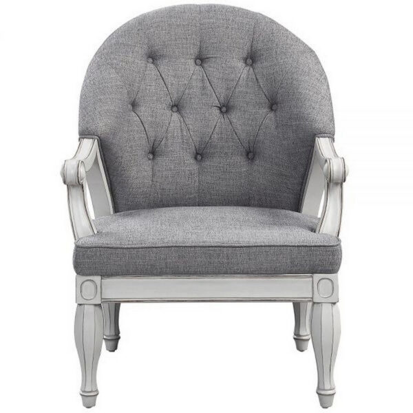 Fil 32 Inch Armchair, Tufted Backrest, Fabric Upholstery, Poplar Wood, Gray