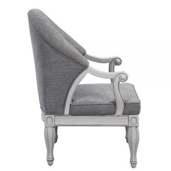 Fil 32 Inch Armchair, Tufted Backrest, Fabric Upholstery, Poplar Wood, Gray