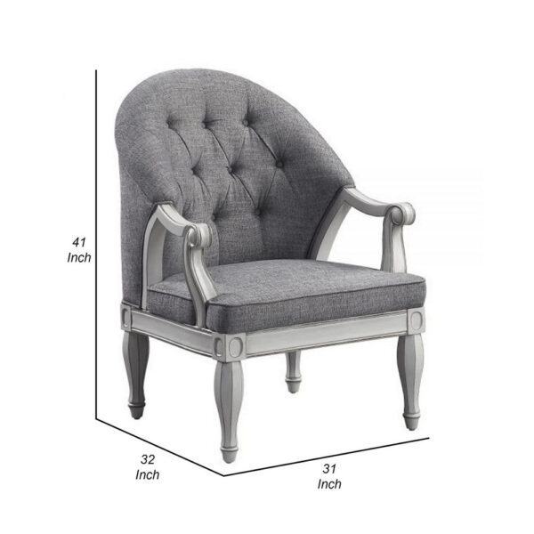 Fil 32 Inch Armchair, Tufted Backrest, Fabric Upholstery, Poplar Wood, Gray