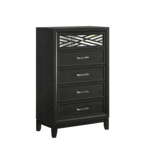 Kira 50 Inch Tall Dresser Chest, 5 Dovetail Drawers, Black Rubberwood