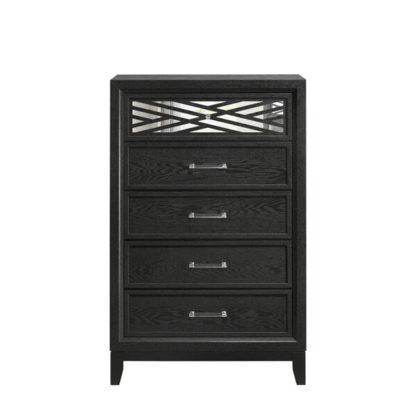 Kira 50 Inch Tall Dresser Chest, 5 Dovetail Drawers, Black Rubberwood