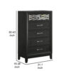 Kira 50 Inch Tall Dresser Chest, 5 Dovetail Drawers, Black Rubberwood