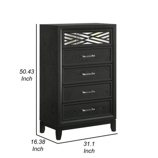 Kira 50 Inch Tall Dresser Chest, 5 Dovetail Drawers, Black Rubberwood