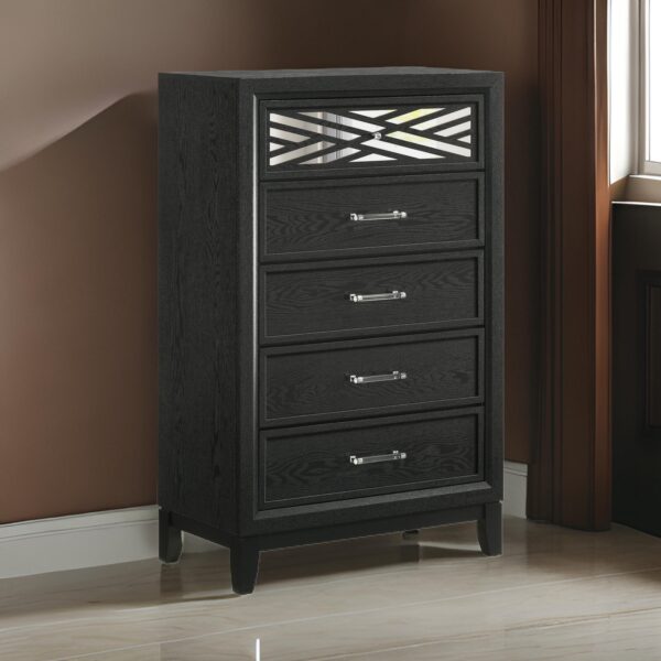 Kira 50 Inch Tall Dresser Chest, 5 Dovetail Drawers, Black Rubberwood
