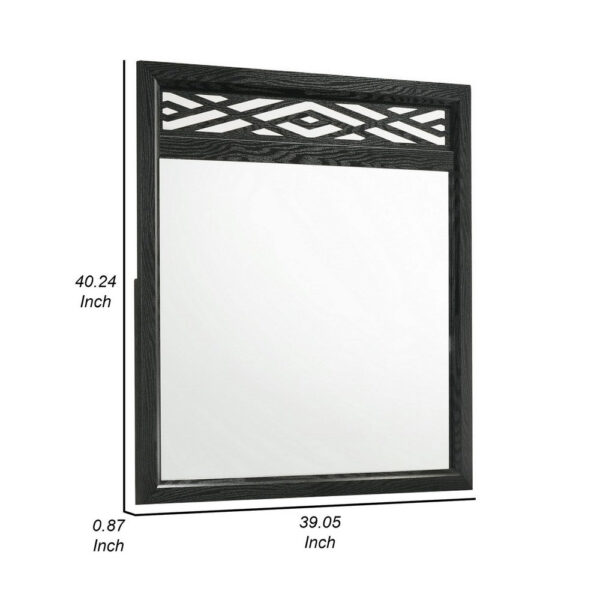 Kira 22 x 40 Dresser Mirror, Geometric Design, Rubberwood, Black Finish