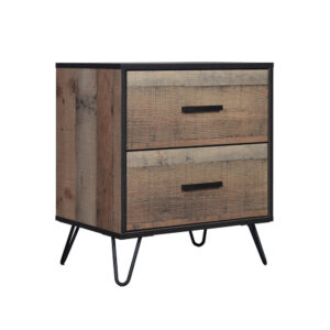 150220266991a08b06c91.jpeg Lala 25 Inch Nightstand, 2 Drawers, Black Handles, Rustic Brown Wood Finish