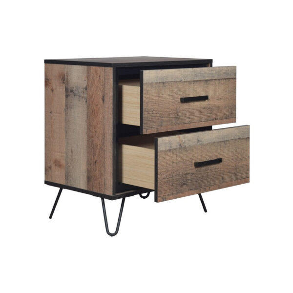 150220266991a09364114.jpeg Lala 25 Inch Nightstand, 2 Drawers, Black Handles, Rustic Brown Wood Finish
