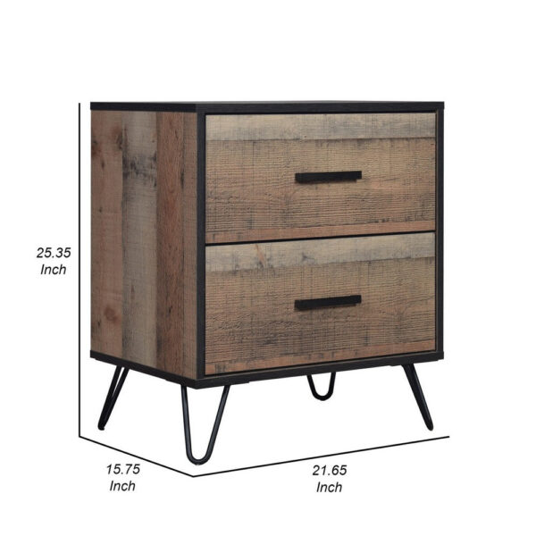 150220266991a0960de89.jpeg Lala 25 Inch Nightstand, 2 Drawers, Black Handles, Rustic Brown Wood Finish