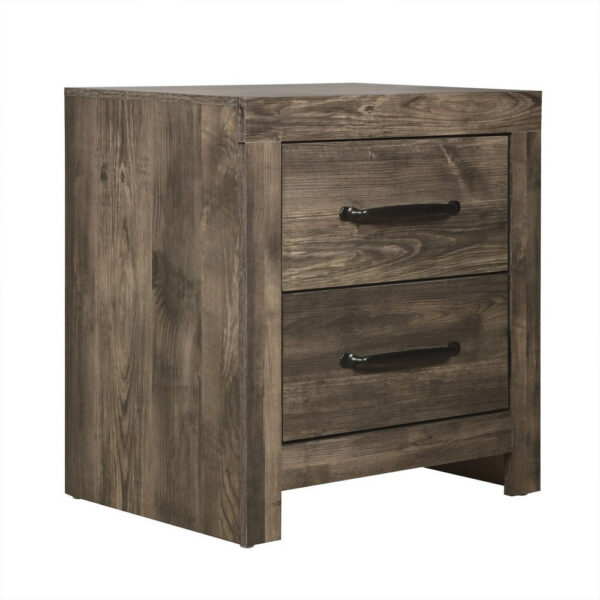 150220266991a0af4a2b1.jpeg Ent 24 Inch Nightstand, 2 Drawers with Black Handles, Greige Brown Finish
