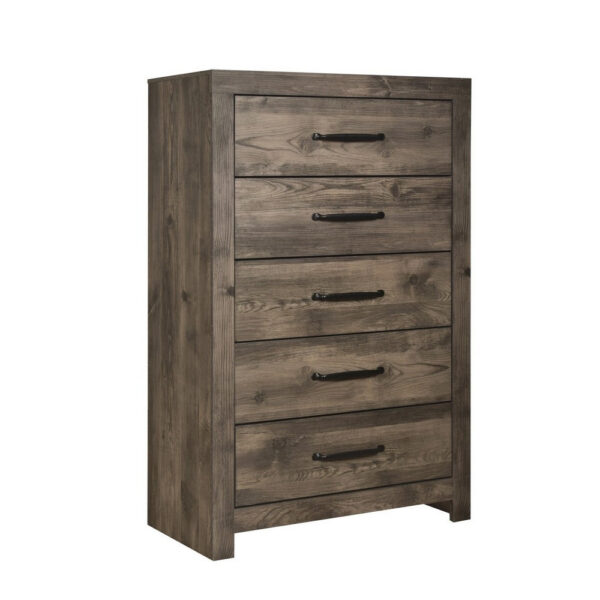 150220266991a0c64f5f5.jpeg Ent 49 Inch Tall Dresser Chest, 5 Drawers with Black Handles, Greige Brown