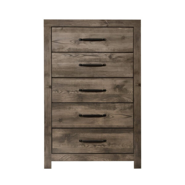 150220266991a0c8b4ae2.jpeg Ent 49 Inch Tall Dresser Chest, 5 Drawers with Black Handles, Greige Brown