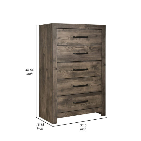 150220266991a0d1a400f.jpeg Ent 49 Inch Tall Dresser Chest, 5 Drawers with Black Handles, Greige Brown