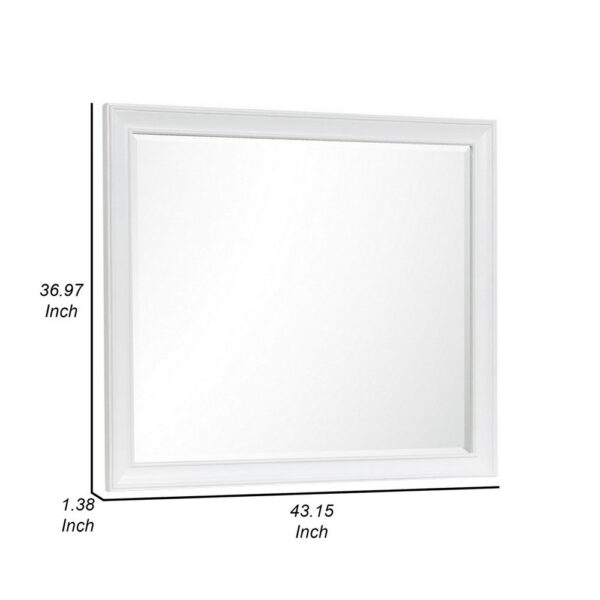 Limi 37 x 43 Dresser Mirror, Modern Wood Frame, White Brushed Finish