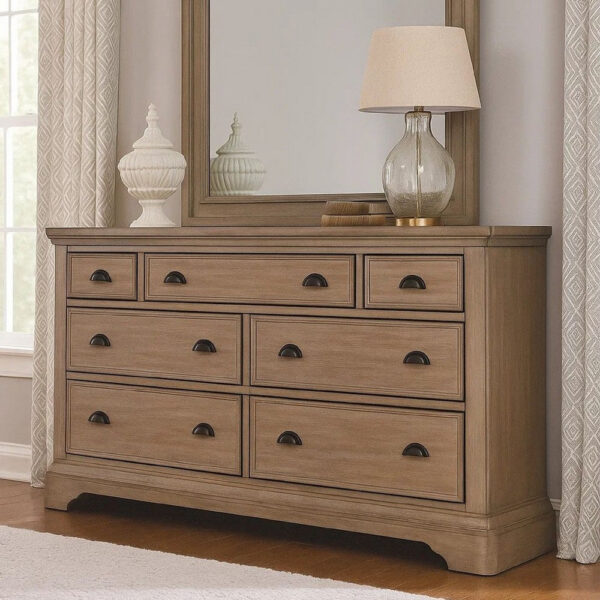 Jira 37 x 42 Dresser Mirror, Arched Curve, Multistep Brushed, Gray Wood