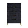 150220266991a1227629f.jpeg Moko 51 Inch Tall Dresser, 5 Soft Upholstered Drawers, Black, Gold