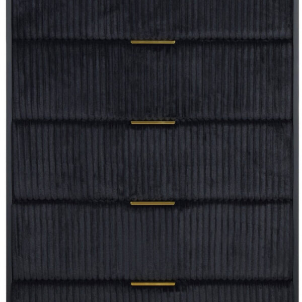150220266991a12a262bb.jpeg Moko 51 Inch Tall Dresser, 5 Soft Upholstered Drawers, Black, Gold