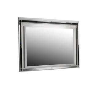 Lee 38 x 50 Dresser Mirror, Modern LED Light Trim, Silver Hardwood Frame