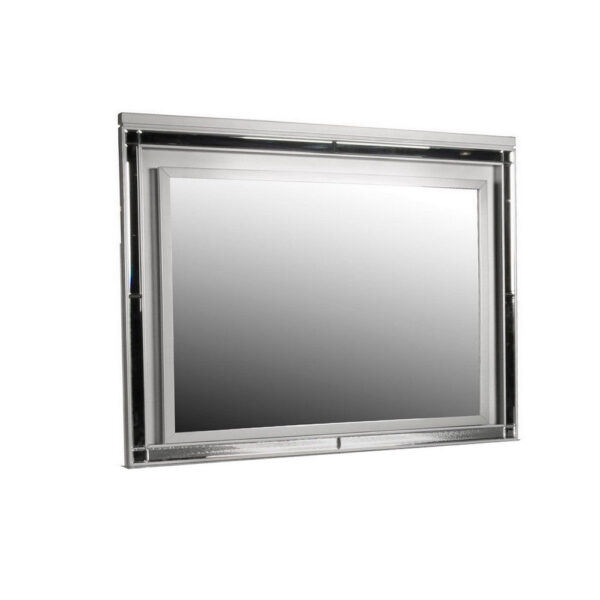 Lee 38 x 50 Dresser Mirror, Modern LED Light Trim, Silver Hardwood Frame