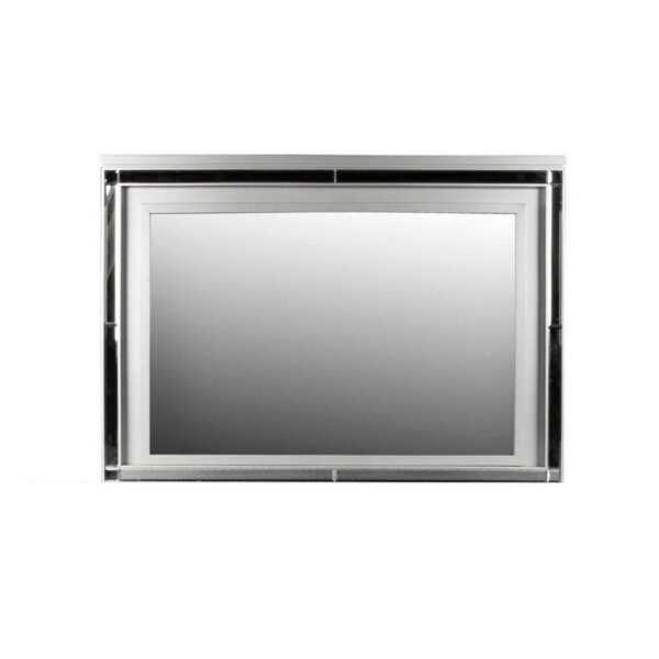 Lee 38 x 50 Dresser Mirror, Modern LED Light Trim, Silver Hardwood Frame