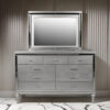 Lee 38 x 50 Dresser Mirror, Modern LED Light Trim, Silver Hardwood Frame