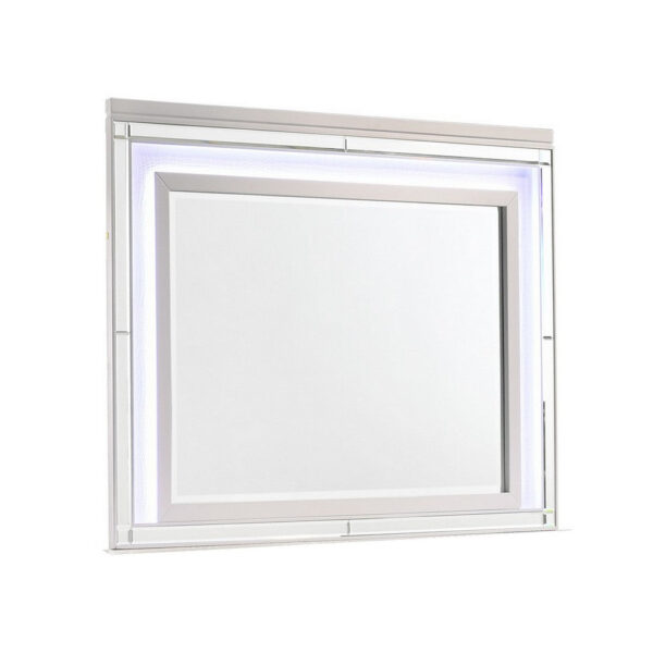 Lee 38 x 50 Dresser Mirror, Modern LED Light Trim, White Hardwood Frame