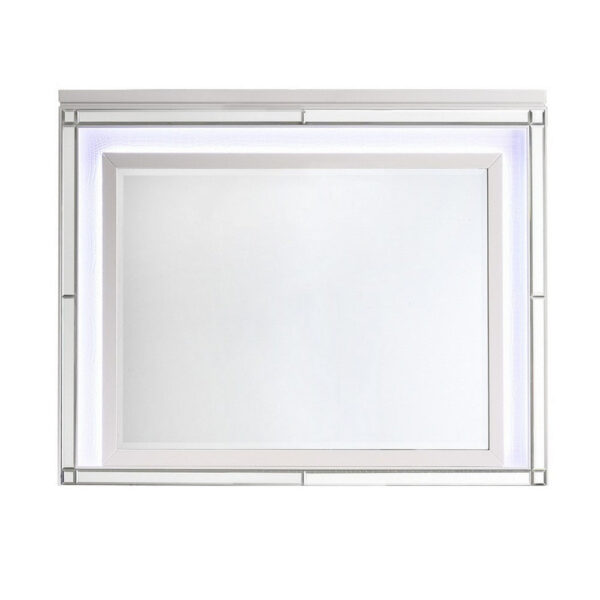 Lee 38 x 50 Dresser Mirror, Modern LED Light Trim, White Hardwood Frame