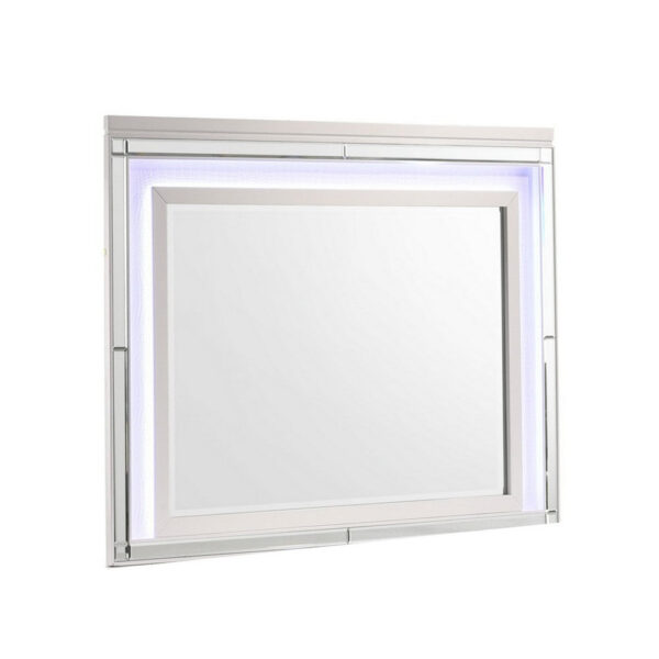 Lee 38 x 50 Dresser Mirror, Modern LED Light Trim, White Hardwood Frame