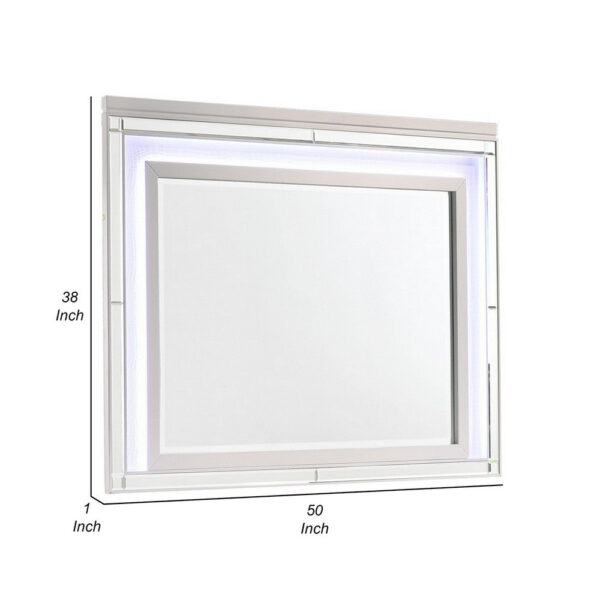 Lee 38 x 50 Dresser Mirror, Modern LED Light Trim, White Hardwood Frame