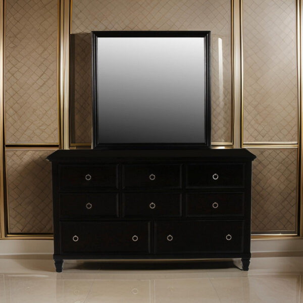 Umi 39 x 39 Dresser Mirror, Molded Design Solid Wood Black Square Frame