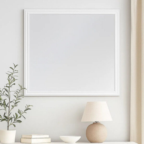 Umi 39 x 39 Dresser Mirror, Molded Design Solid Wood White Square Frame