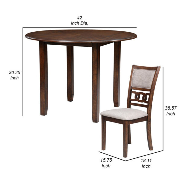 3pc 42 Inch Dining Table Set, Extendable Drop Leaves, 2 Chairs, Brown