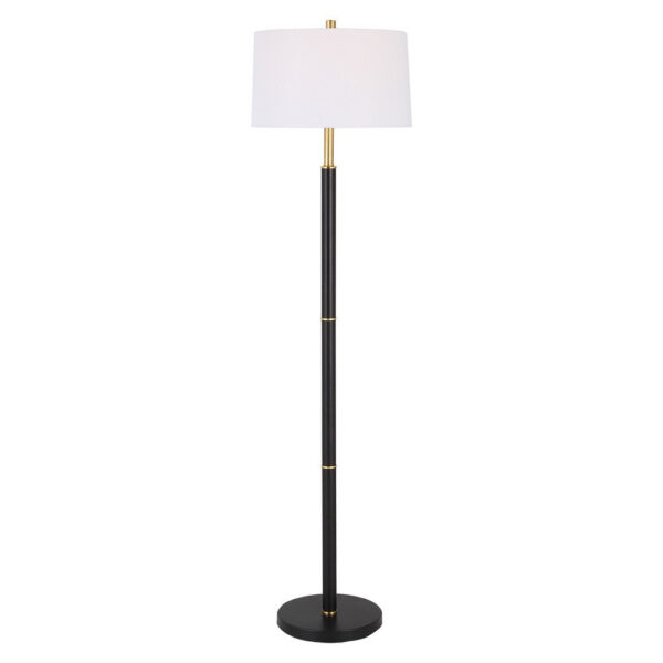 62 Inch Floor Lamp, White Tapered Hardback Shade, Black with Gold Accents