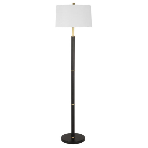 62 Inch Floor Lamp, White Tapered Hardback Shade, Black with Gold Accents