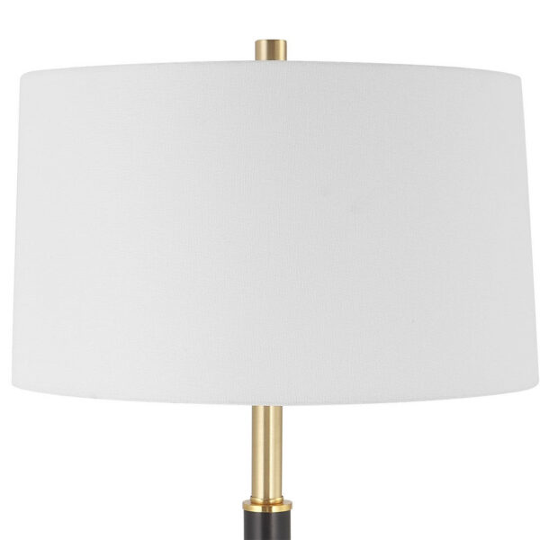 62 Inch Floor Lamp, White Tapered Hardback Shade, Black with Gold Accents