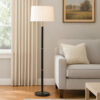 62 Inch Floor Lamp, White Tapered Hardback Shade, Black with Gold Accents