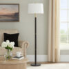 62 Inch Floor Lamp, White Tapered Hardback Shade, Black with Gold Accents