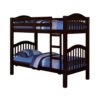 Twin Over Twin Bunk Bed, Pine Wood, Slatted Headboard, Espresso Brown