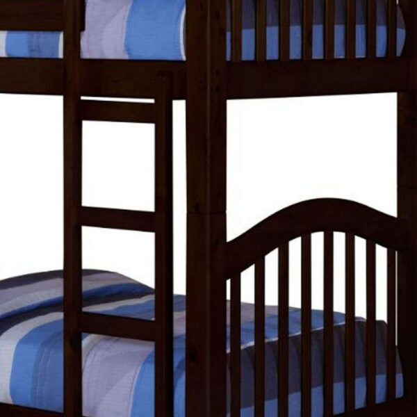 Twin Over Twin Bunk Bed, Pine Wood, Slatted Headboard, Espresso Brown