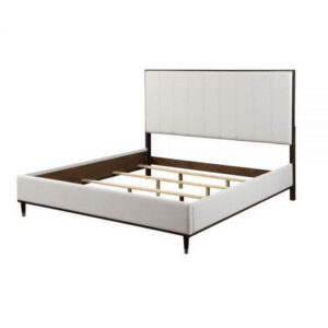 150220266991a25a0e444.jpeg Aren Queen Bed, Light Gray Fabric Upholstery, Crisp White and Smooth Brown