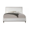 Aren Queen Bed, Light Gray Fabric Upholstery, Crisp White and Smooth Brown