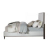 Aren Queen Bed, Light Gray Fabric Upholstery, Crisp White and Smooth Brown