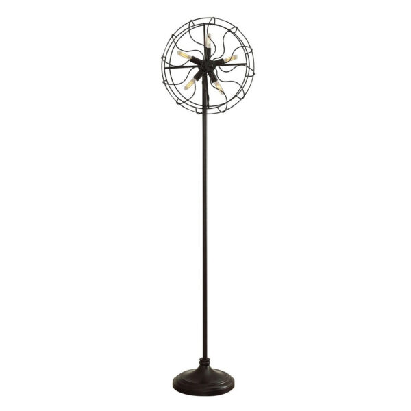 Quinn 63 Inch Accent Floor Lamp, Vintage Fan Design, Antique Bronze Finish