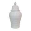 Deni 33 Inch Temple Jar, Removable Lid, Carved Pattern, Ceramic, White