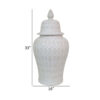 Deni 33 Inch Temple Jar, Removable Lid, Carved Pattern, Ceramic, White