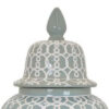 Deni 33 Inch Temple Jar, Removable Lid, Carved Pattern, Ceramic, Mint Green