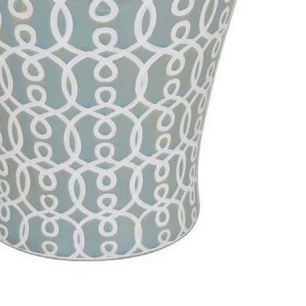 Deni 33 Inch Temple Jar, Removable Lid, Carved Pattern, Ceramic, Mint Green